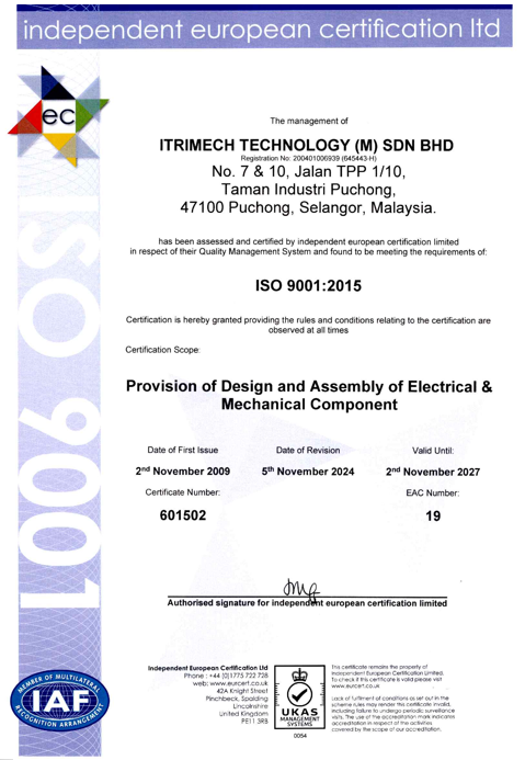 ISO 9001:2015 Certificate for EMS Provider